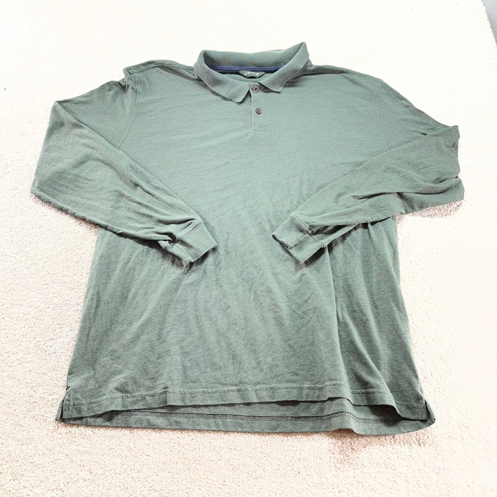 Orvis Polo Shirt Mens XXL Green Long Sleeve Two Button Heathered Knit